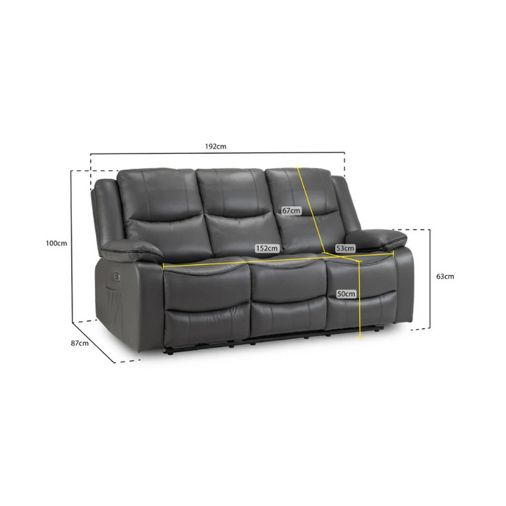 Harald 3 Seater Electric Recliner Sofa – Grey Leather-Effect with Dual Recline