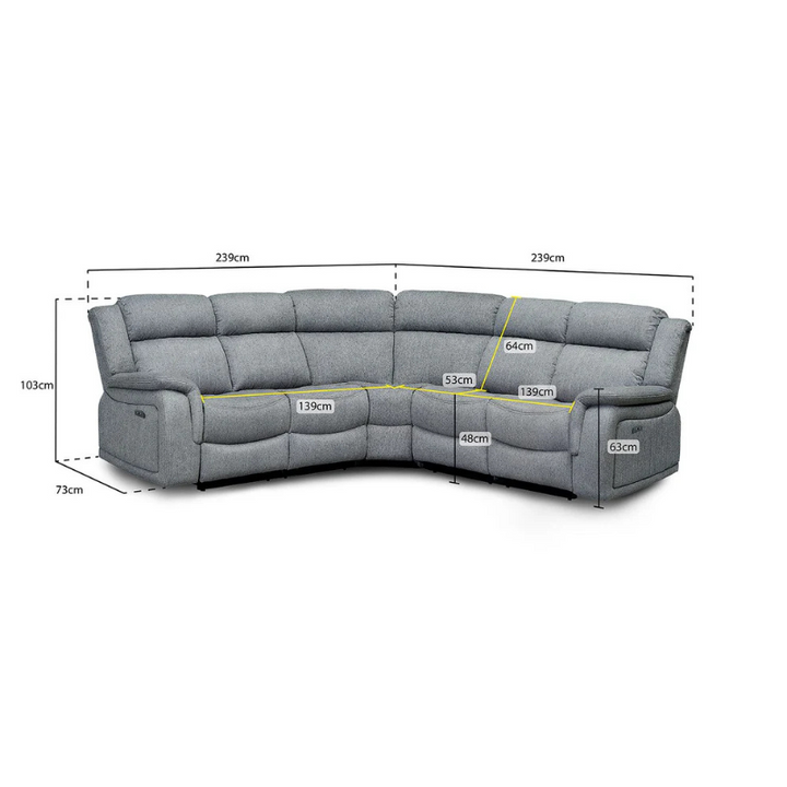 Linden Recliner Sofa Grey Large Corner – Spacious Fabric Reclining Sofa for Modern Living Rooms