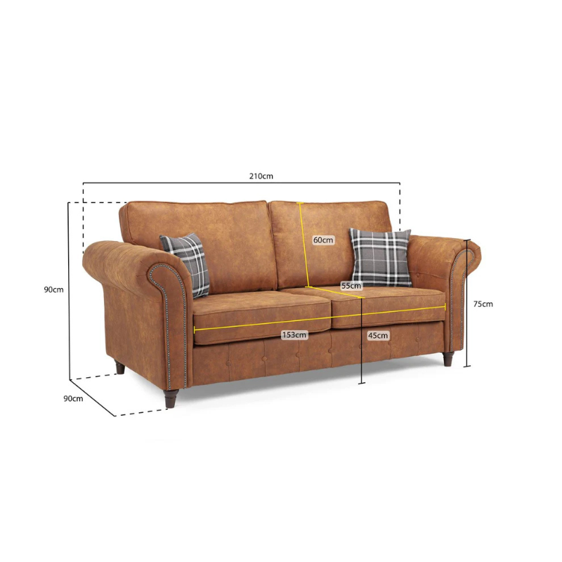 Oakland Sofa Tan 3 Seater – Timeless Elegance and Superior Comfort