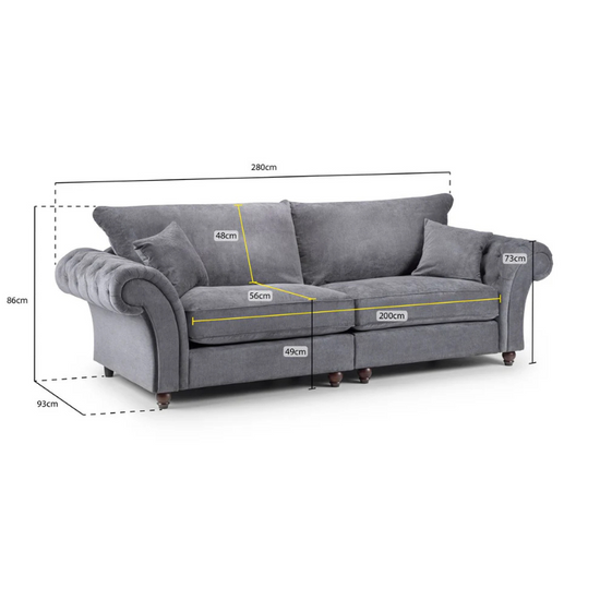 Windsor Fullback Sofa Grey 4 Seater – Grand Style with Ultimate Comfort
