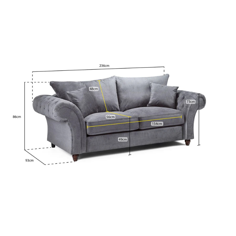 Windsor Fullback Sofa Stone 3 Seater – Classic Comfort with Timeless Elegance