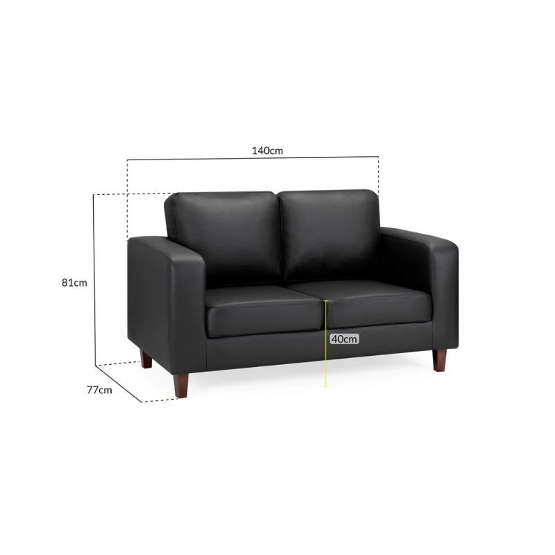 Box Sofa Black 2 Seater – Modern Faux Leather Compact Sofa