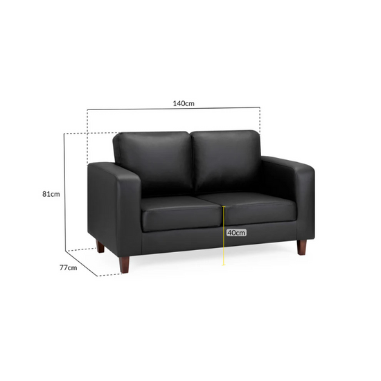 Box Sofa Black 2 Seater – Modern Faux Leather Compact Sofa