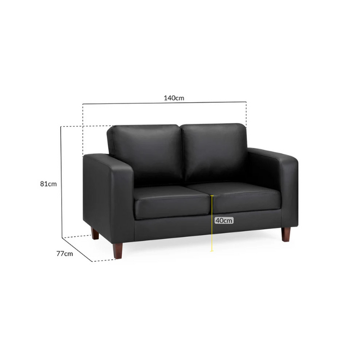 Box Sofa Black 2 Seater – Modern Faux Leather Compact Sofa