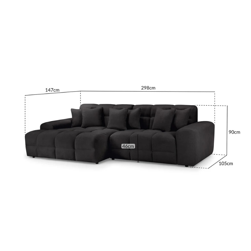 Jacob Left Hand Corner Sofa – Black | Modern L-Shaped Fabric Sofa