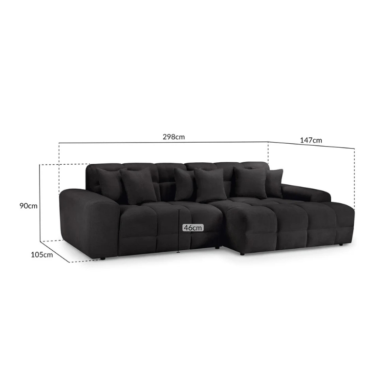 Jacob Right Hand Corner Sofa – Black | Modern L-Shaped Fabric Sofa