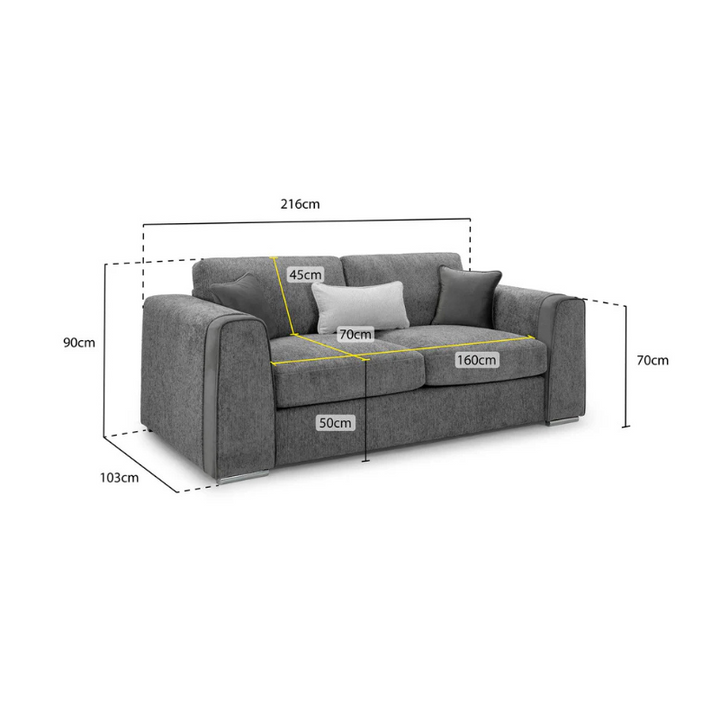 Naples 3 Seater Sofa – Beige | Modern Fabric Sofa for Spacious Living