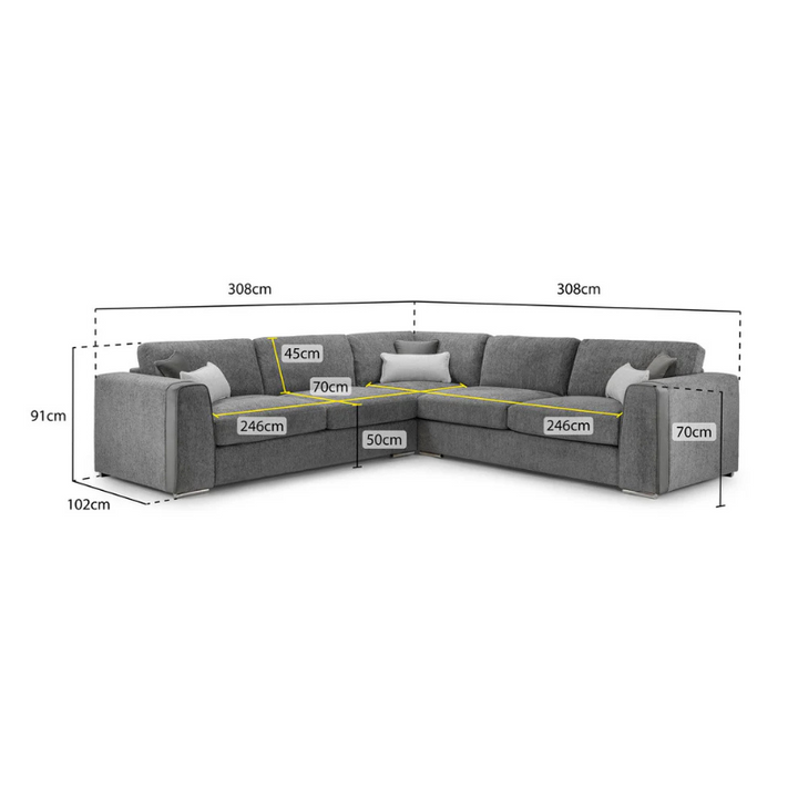 Naples Large Corner Sofa – Mocha | Spacious Fabric Corner Couch for Family Comfort