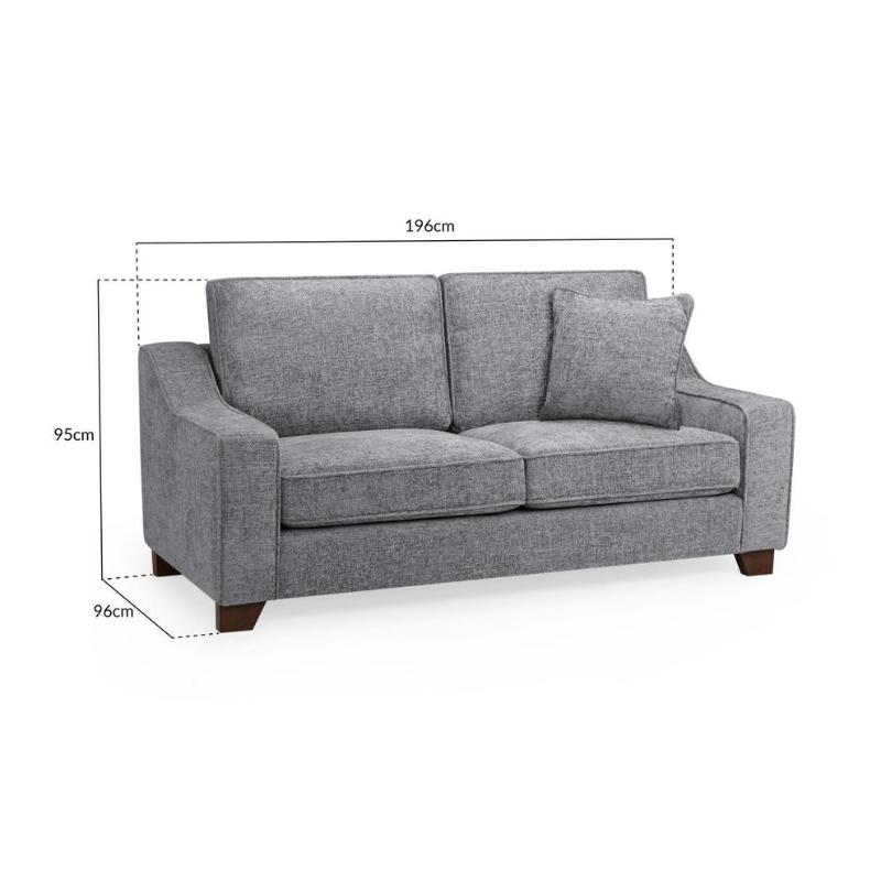 Nebraska 3 Seater Sofa – Slate | Modern Grey Fabric Sofa for Spacious Living