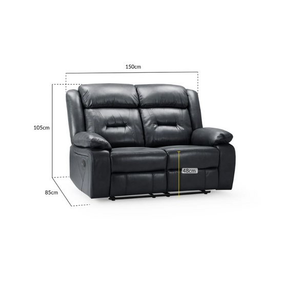 Novie 2 Seater Recliner Sofa – Black | Compact Leather-Look Reclining Couch