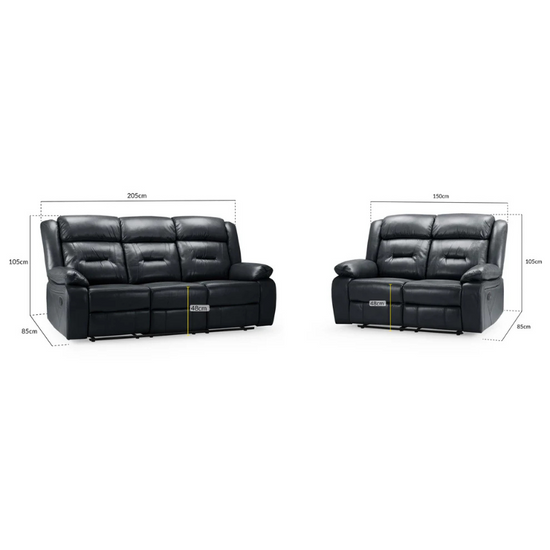 Novie Recliner Sofa Set – Black 3+2 Seater | Matching Leather-Look Reclining Suite