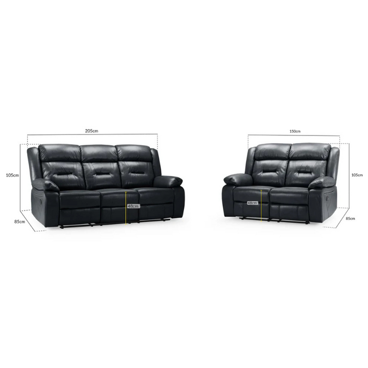 Novie Recliner Sofa Set – Black 3+2 Seater | Matching Leather-Look Reclining Suite