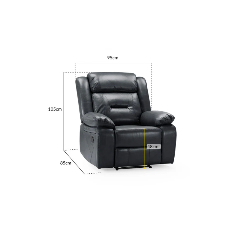Novie Recliner Armchair – Black | Single Leather-Look Reclining Chair for Modern Homes