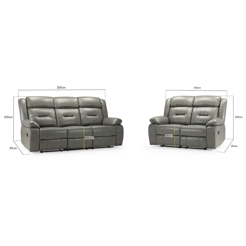 Novie Recliner Sofa Set – Grey 3+2 Seater | Matching Fabric Reclining Suite for Modern Living