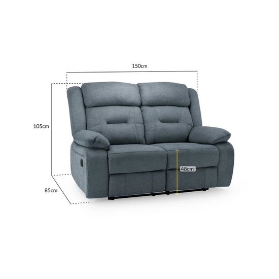 Novie 2 Seater Recliner Sofa – Grey Fabric | Compact Modern Reclining Sofa for Two