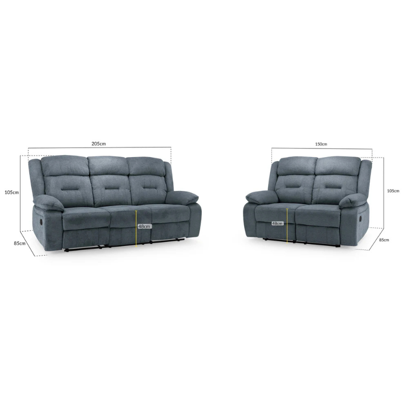 Novie Recliner Sofa Set – Grey Fabric 3+2 Seater | Matching Reclining Suite for Modern Living Rooms