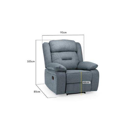 Novie Recliner Armchair – Grey Fabric | Single Reclining Seat with Soft Upholstery