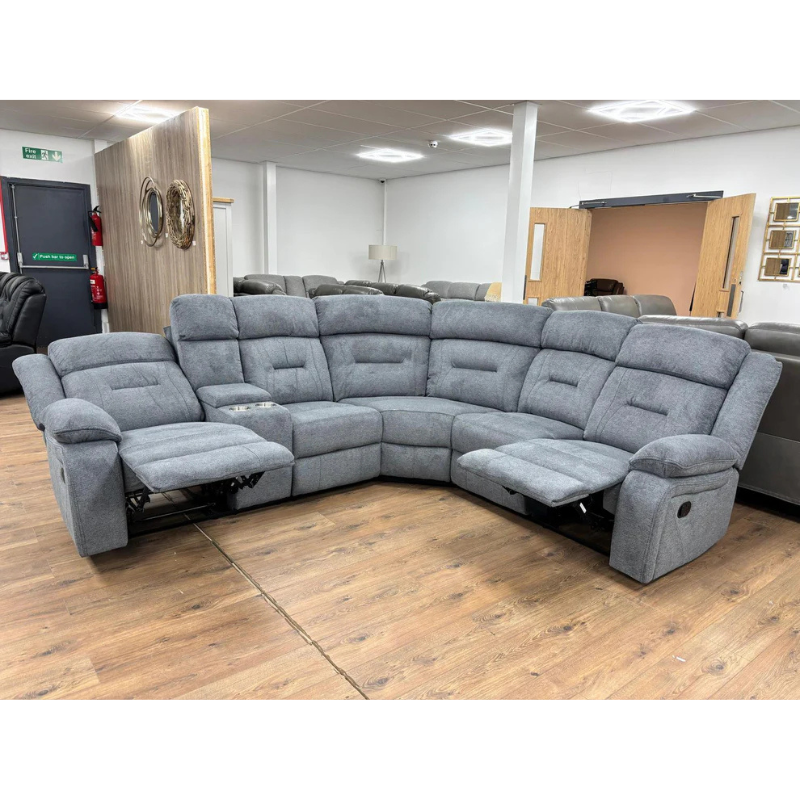 Poppy Large Corner Recliner Sofa – Grey Fabric | Spacious L-Shaped Reclining Suite
