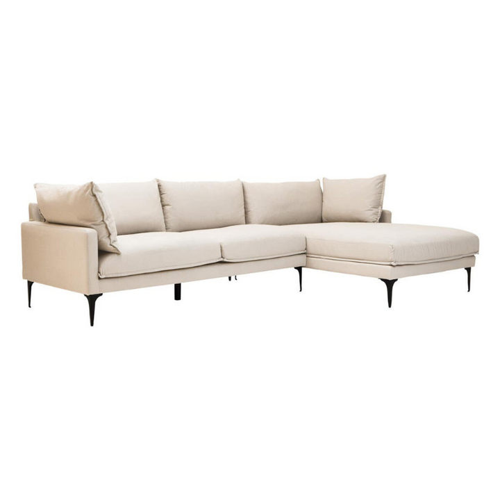 Troyes Cream 3 Seater Right Chaise Sofa | Modern Neutral Corner Seating