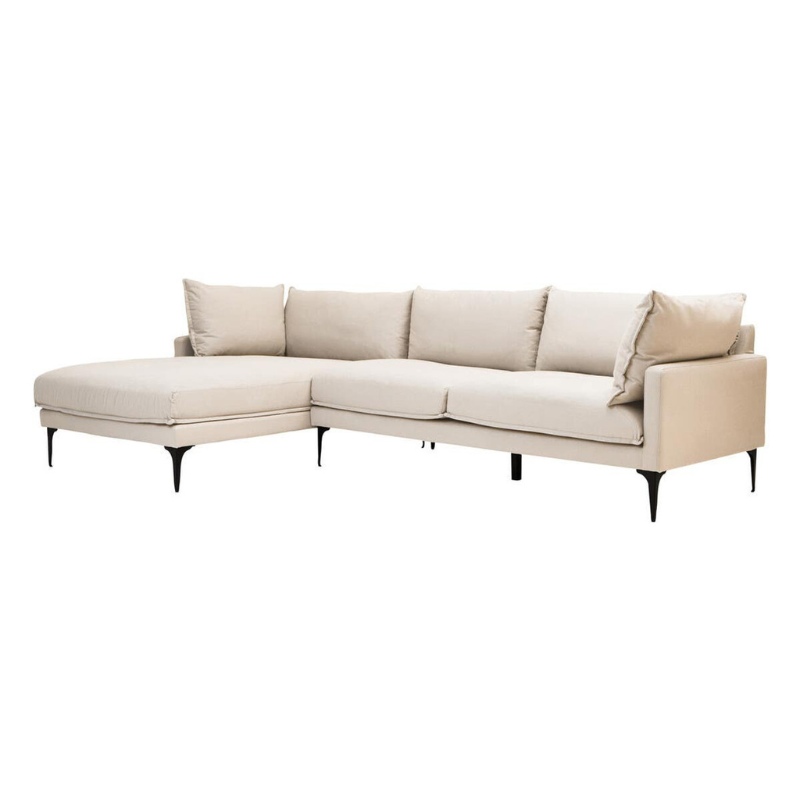 Troyes Cream 3 Seater Left Chaise Sofa | Modern Neutral Corner Lounge Sofa