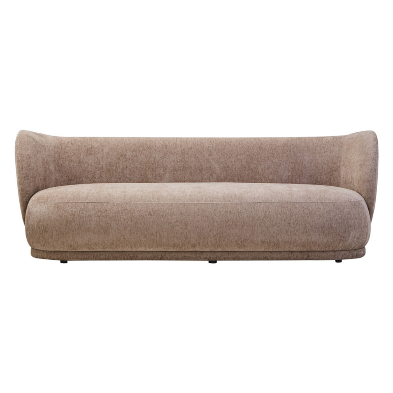 Delray Deep Stone Chenille Curved 3 Seater Sofa | Modern Luxe Lounge Sofa