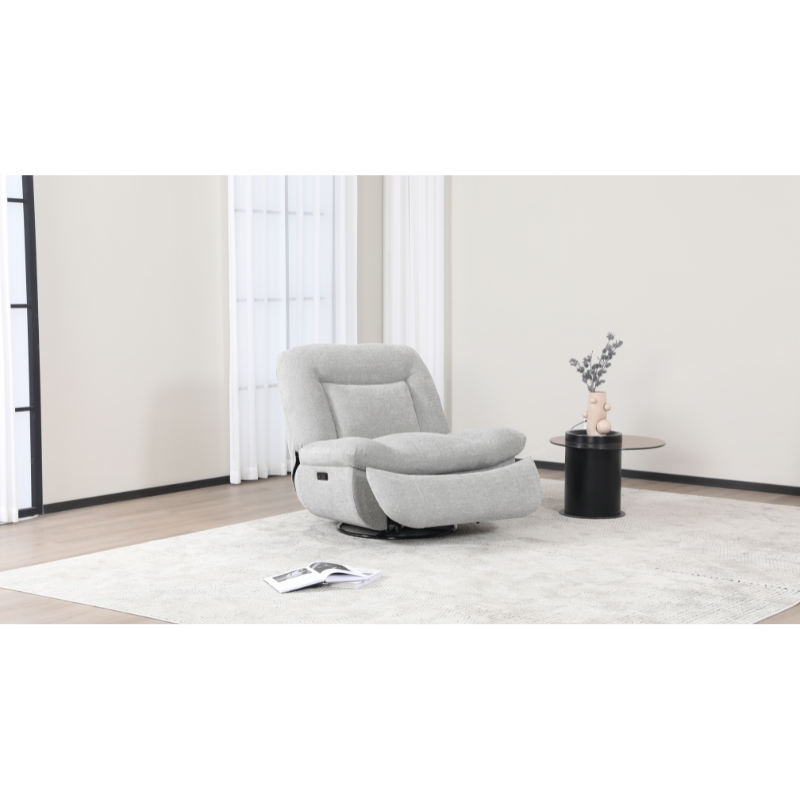 Ebba Light Grey Rocker Swivel Recliner Chair | Comfortable Fabric Recliner