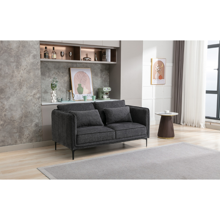 Landon Dark Grey 2 Seater Sofa | Modern Fabric Compact Sofa