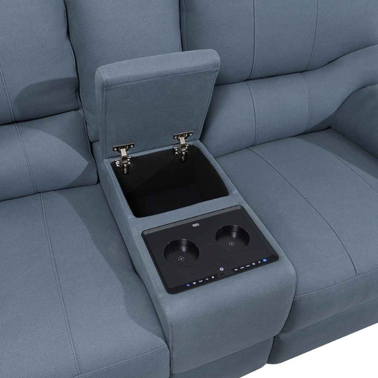 Quantum Midnight Grey 2 Seater Sofa with Console & i-Table | Modern Fabric Recliner