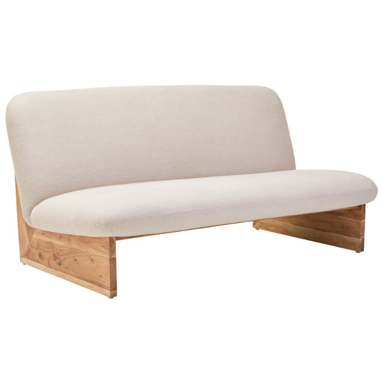 Parova Cream Linen Textured 2 Seater Armless Sofa with Wood Base – Modern Natural Elegance | Luxe Living Furniture