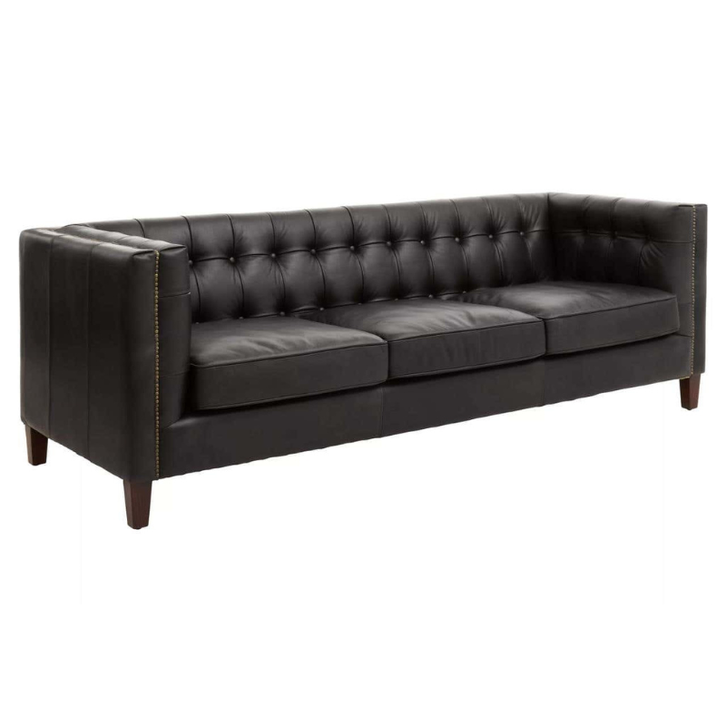 King Three Seater Antique Ebony Leather Sofa – Vintage Charm & Modern Comfort | Luxe Living Furniture