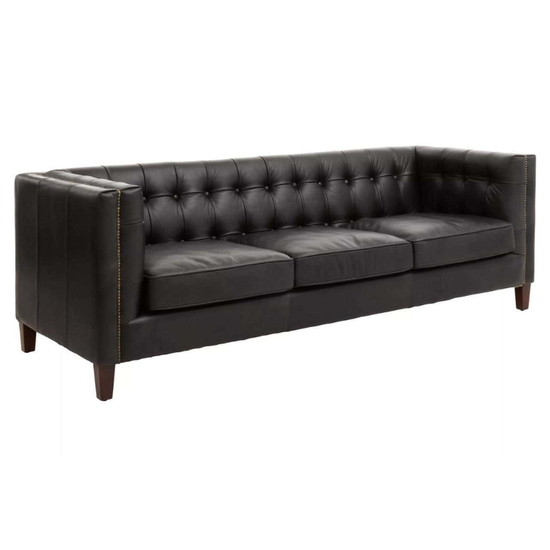 King Three Seater Antique Ebony Leather Sofa – Vintage Charm & Modern Comfort | Luxe Living Furniture