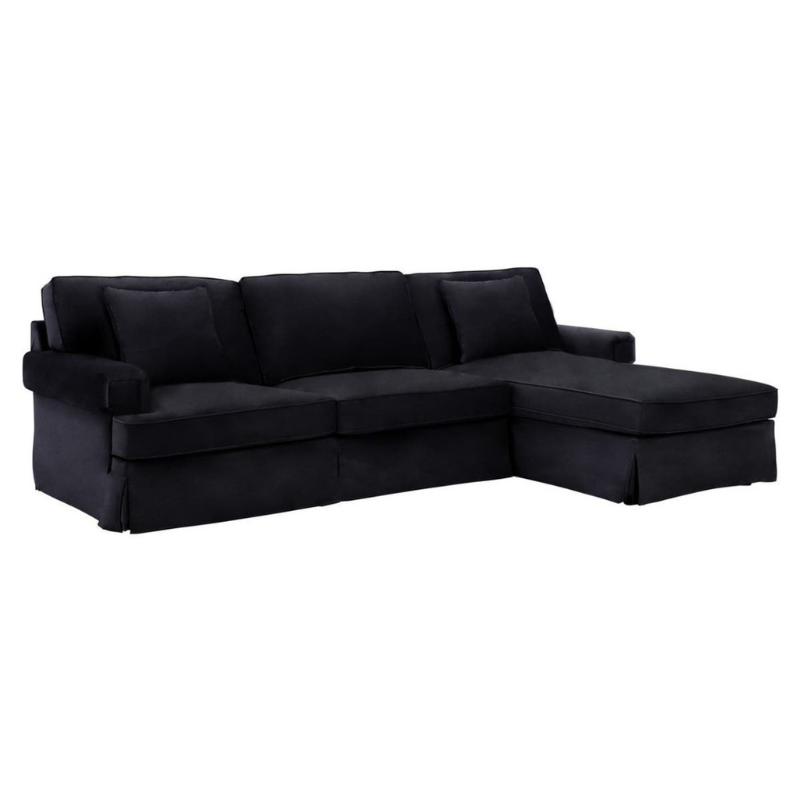 Ralph Three Seat Black Velvet Right Chaise Sofa – Modern Luxury & Elegant Comfort | Luxe Living Furniture