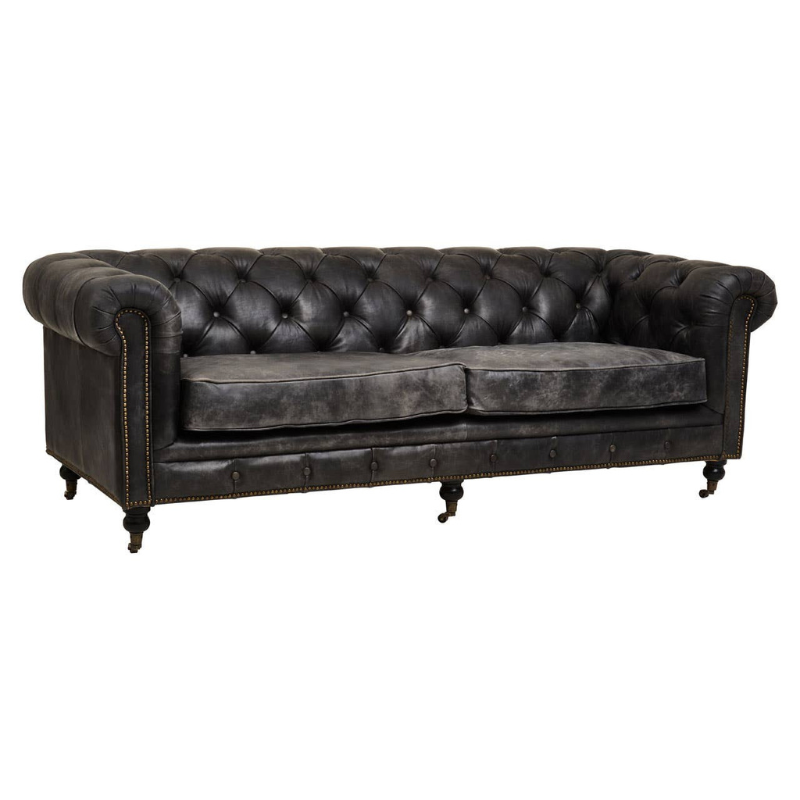 Hoxton Ebony Leather Sofa – Timeless Craftsmanship & Luxurious Comfort | Luxe Living Furniture