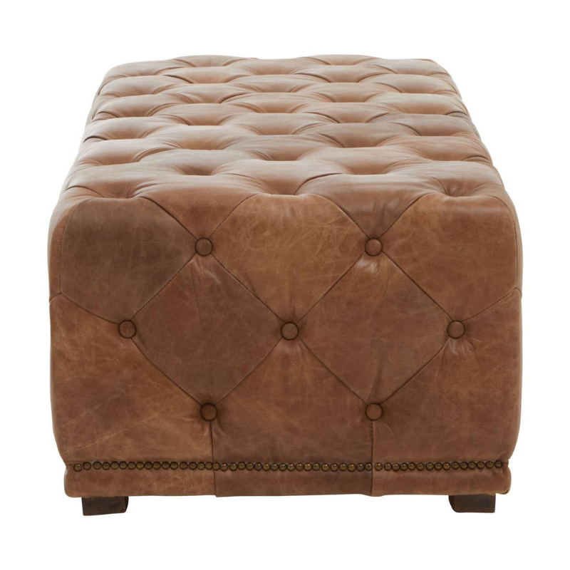 Hoxton Tufted Leather Rectangle Ottoman – Luxury Tufted Leather Bench