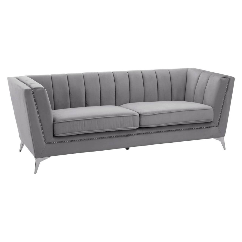 Hansa 3 Seat Grey Velvet Sofa – Luxury Modern Velvet Couch
