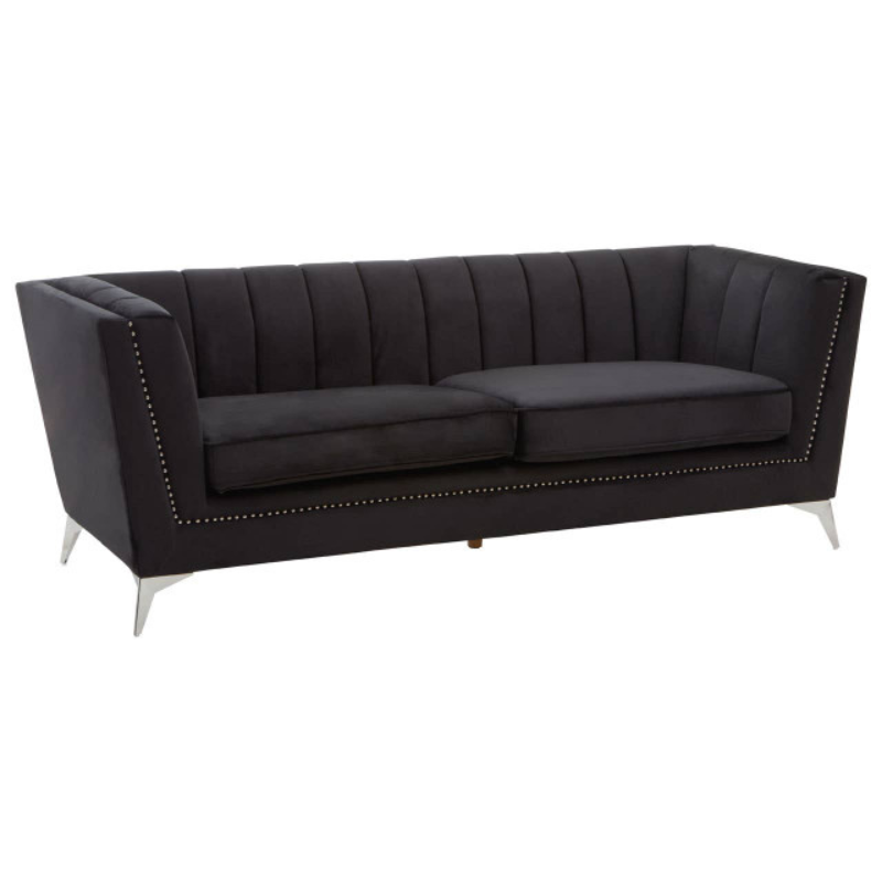 Hansa 3 Seat Black Velvet Sofa – Luxury Modern Velvet Couch
