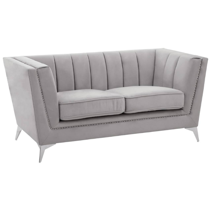 Hansa 2 Seat Grey Velvet Sofa – Luxury Modern Velvet Loveseat