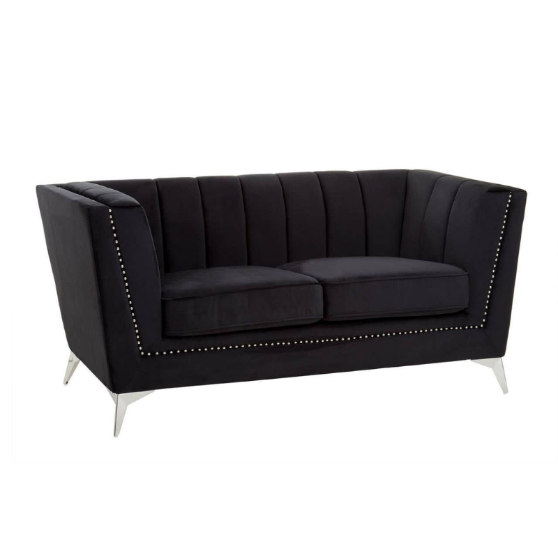 Hansa 2 Seat Black Velvet Sofa – Luxury Modern Velvet Loveseat