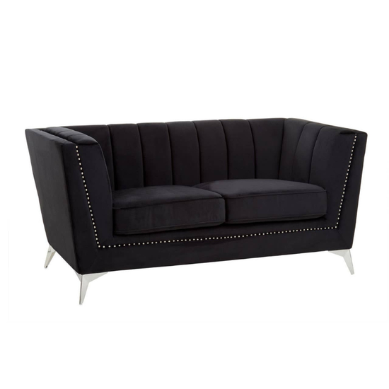 Hansa 2 Seat Black Velvet Sofa – Luxury Modern Velvet Loveseat