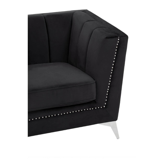 Hansa 2 Seat Black Velvet Sofa – Luxury Modern Velvet Loveseat