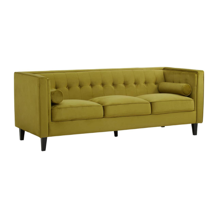 Helia 3 Seat Olive Velvet Sofa – Luxury Modern Velvet Couch