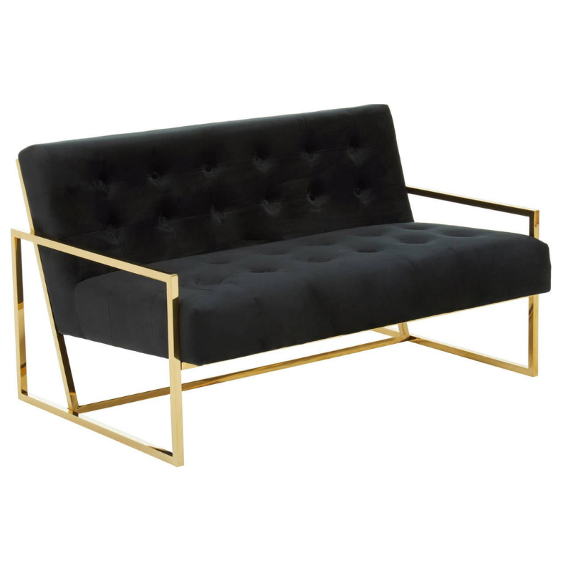 Azalea Two Seat Black Velvet Sofa – Luxury Modern Velvet Loveseat