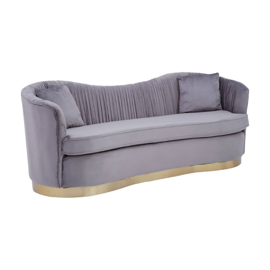 Franza Grey 3 Seat Pleated Velvet Sofa – Modern Luxury & Stylish Comfort