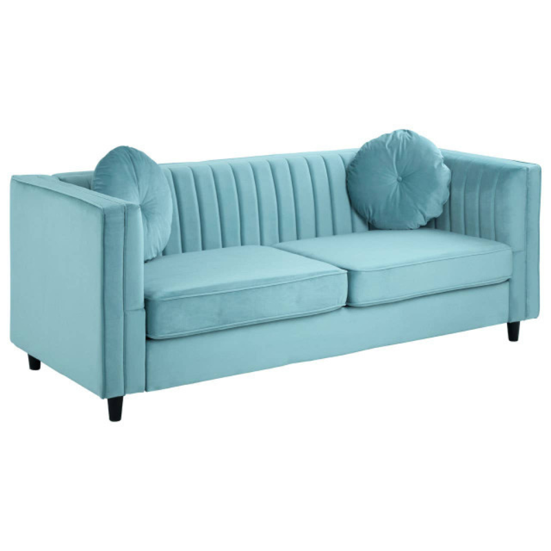 Farah Three Seater Pastel Green Velvet Sofa – Modern Elegance & Luxurious Comfort