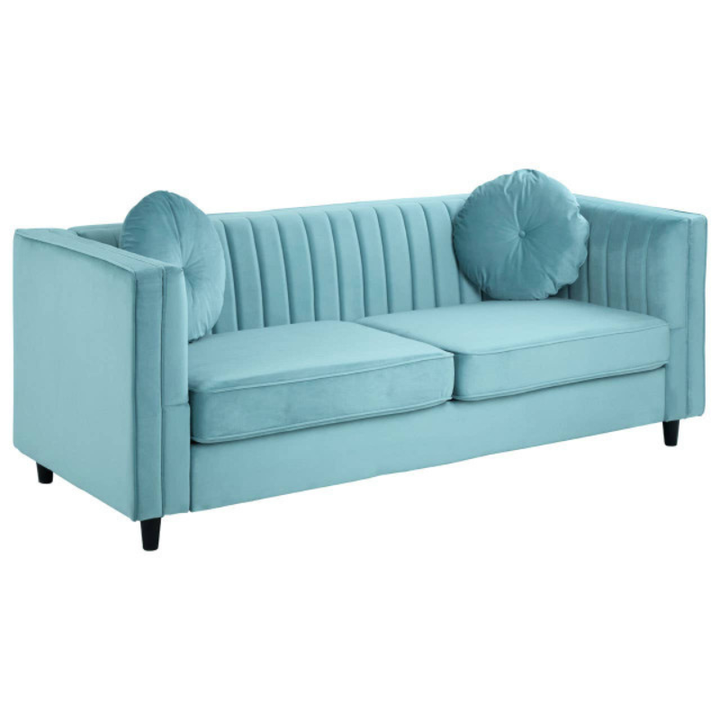 Farah Three Seater Pastel Green Velvet Sofa – Modern Elegance & Luxurious Comfort
