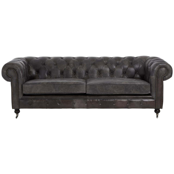 Victor Dark Grey Leather Chesterfield Sofa – Classic Luxury & Timeless Style