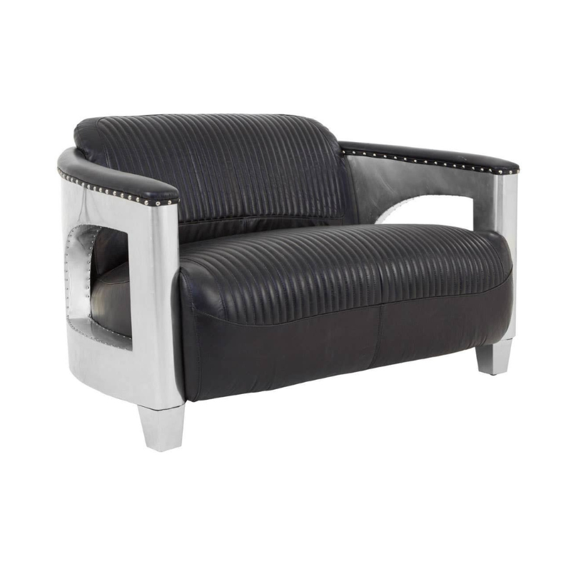 Victor 2 Seat Black Leather Sofa – Classic Elegance & Modern Comfort
