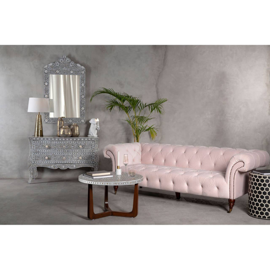Suri 3 Seat Blossom Fabric Chesterfield Sofa – Classic Charm & Modern Comfort