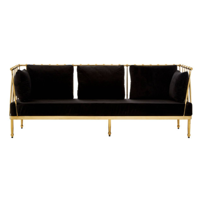 Novo 3 Seat Gold Finish Tapered Arms Sofa – Luxurious Style & Comfortable Design