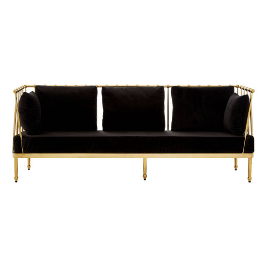 Novo 3 Seat Gold Finish Tapered Arms Sofa – Luxurious Style & Comfortable Design